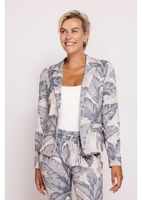 Kurzblazer Zhrill "BETSY", Damen, Gr. L, sand, Web, Obermaterial: 67% Polyester, 28% Viskose, 5% Elasthan, bedruckt, tailliert taillenlang, Rundhals, Blazer Kurzblazer, grafisches Allover-Muster, tailliert