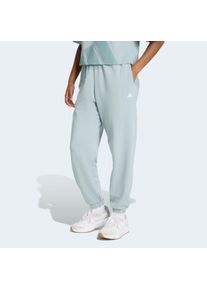 Sporthose adidas Sportswear "ESSENTIALS SMALL LOGO FRENCH TERRY CUFFED", Damen, Gr. XS, N-Gr, wonder sage, wei&szlig;, normal, gr., Obermaterial: 70% Baumwolle, 30% Polyester, Hosen Sporthose, Locker geschnitten, hoher Bund, aus weichem French Terry Material