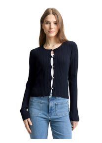 Strickjacke Tom Tailor Denim, Damen, Gr. L, sky captain blau, Strick, Obermaterial: 65% Viskose, 35% Polyamid, unifarben, regular fit normal, Rundhals, gewellter Abschluss, Strickjacken Strickjacke, mit gewelltem Abschluss