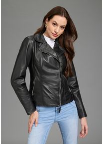 Lederjacke Bruno Banani, Damen, Gr. 46, schwarz, Obermaterial: 100% Schafsnappaleder. Futter: 100% Polyester, unifarben, figurbetont, Jacken Lederjacke, figurenbetont, mit Rei&szlig;verschlus f&uuml;r Casualmode