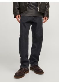Jack & Jones Relax-fit-Jeans JACK & JONES "JJIEDDIE mit hoher Taille und lockerer Passform", Herren, Gr. 29, L&auml;nge 32, schwarz (schwarz denim), Denim/Jeans, Obermaterial: 100% Baumwolle, leichte Abriebeffekte, loose fit lang, Jeans Relax-fit-Jeans, Baumwolle, relax fit
