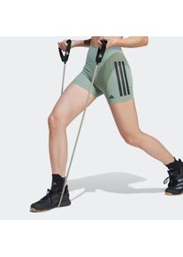 Shorts adidas Performance "OPTIME 3-STREIFEN KURZE LEGGINGS", Damen, Gr. XS, L&auml;nge 5, silber (silber gr&uuml;n, innenbeinl&auml;nge ca. 13 cm), Obermaterial: 77% Polyester, 23% Elasthan, Hosen Shorts, sportlicher Stil, f&uuml;r Sport, mit Elasthan, leichtes Material