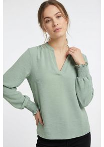 Shirtbluse Only CARMAKOMA "CARMETTA LIFE V-NECK TOP WVN NOOS", Damen, Gr. 48, jadeite, Web, Obermaterial: 100% Polyester, unifarben, regular fit normal, V-Ausschnitt, B&uuml;ndchen, Blusen Shirtbluse, Kunstfaser, regular fit