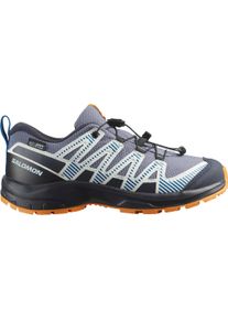 Outdoorschuh Salomon "XA PRO V8 WP J", Damen, Gr. 32, blau (grisaille, dunkelblau, turmeric), Synthetik, Textil, Schuhe Outdoorschuh, wasserdicht