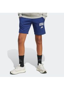 Shorts adidas Sportswear "SEASONALS ESSENTIALS COLLEGIATE TYPOGRAPHY KIDS", Damen, Gr. 152, N-Gr, blau (dunkelblau, wei&szlig;,), Obermaterial: 70% Baumwolle, 30% Polyester, Hosen Shorts, f&uuml;r Kinder und Teens, sportlicher Stil, aus Baumwolle und Polyester