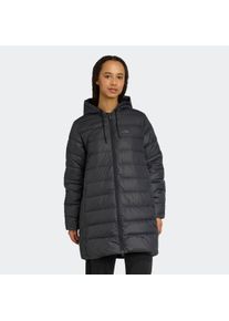 Daunenjacke adidas Sportswear "ESSENTIALS CLIMAWARM 3-STREIFEN LIGHT DAUNENPARKA MIT KAPUZE", Damen, Gr. XL, schwarz, Obermaterial: 100% Polyester. Wattierung: 80% Entendaune, 20% Federn, Jacken Daunenjacke, Winterjacke Damen