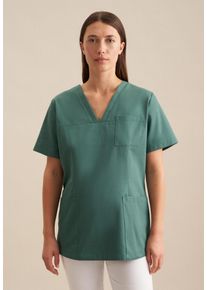 Funktionshemd Seidensticker, Damen, Gr. XXL45-46, normale &Auml;rmell&auml;ngen, gr&uuml;n, 60% Baumwolle, 40% Polyester, unifarben, regular fit, V-Ausschnitt, gerader Abschluss, Hemden Funktionshemd, Uni