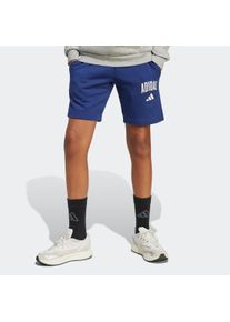 Shorts adidas Sportswear "SEASONALS ESSENTIALS COLLEGIATE TYPOGRAPHY KIDS", Damen, Gr. 140, N-Gr, blau (dunkelblau, wei&szlig;,), Obermaterial: 70% Baumwolle, 30% Polyester, Hosen Shorts, f&uuml;r Kinder und Teens, sportlicher Stil, aus Baumwolle und Polyester