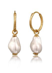 Paar Creolen Elli "Ohrringe Creolen Muschelkernperlen Barock Wei&szlig; 925 Sterling Silber vergoldet" Gr. 40, gold, Ohrringe, Damen, 40, ohne Stein, Silber 925 (Sterlingsilber), Paar Creolen