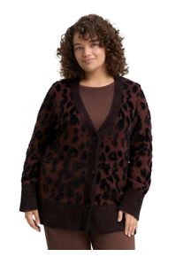 Cardigan Tom Tailor PLUS, Damen, Gr. 46, big braun leo design, Strick, Obermaterial: 59% Polyamid, 31% Baumwolle, 5% Polyacryl, 3% Wolle, 2% sonstige Fasern, loose fit normal, V-Ausschnitt, Rippb&uuml;ndchen, Strickjacken Cardigan, mit Leo-Print