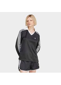 Poloshirt adidas originals "ADICOLOR FOOTBALL JACQUARD V-NECK LONG SLEEVE", Damen, Gr. XL, schwarz, Obermaterial: 100% Polyester, Shirts Poloshirt, sportlicher Stil, Kurzarm, glattes Jacquardmaterial, aus Polyester