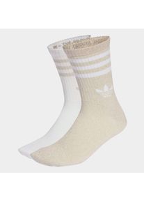 Sportsocken adidas originals "3-STREIFEN GLITZER CREW, 2 PAAR", Damen, Gr. L (43/45), ice gold metallic, wei&szlig;, Obermaterial: 48% Baumwolle, 36% Polyester, 7% metallisierte Fasern, 6% Polyamid, 3% Elasthan, Socken Sportsocken, f&uuml;r Laufen, mit Rippb&uuml;ndchen, mit Glitzer auf 3-Streifen und Trefoil, Topseller