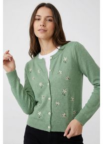 V&eacute;ro Moda Strickjacke VERO MODA "VMFIORELLA EMB LS O-NECK SHORT CARD BOO", Herren, Gr. XS, mistletoe detail:melange with embroidery, Strick, Obermaterial: 79% Polyester, 13% Polyacryl, 5% Wolle, 3% Elasthan, bestickt, meliert, regular fit normal, Rundhals, Strickjacken Strickjacke, mit Blumenstickerei