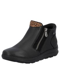 Winterboots Rieker "Ready2GO", Damen, Gr. 38, schwarz (schwarz, leo), Lederimitat, unifarben, Basic, Schuhe Winterboots, Stiefelette, Casualboots mit seitlichem Rei&szlig;verschluss und TEX-Membran
