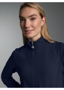 Sweatjacke TRIGEMA "TRIGEMA Jacke mit funkelnden Strass-Steinen", Damen, Gr. XXL, blau (navy), Sweatware, 55% Polyester, 45% Baumwolle, normal, ohne Ausschnitt, Sweatjacken Sweatjacke
