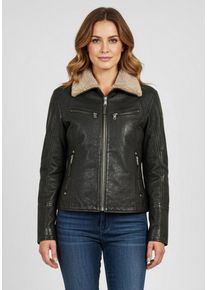 Lederjacke Mauritius "MWNaedda", Damen, Gr. XXXL(46), schwarz, Obermaterial: 100% Schafsleder. Futter: 100% Baumwolle. Kragen: 100% Polyester. &Auml;rmelfutter: 100% Polyester, regular fit taillenbedeckt, Jacken Lederjacke, mit hochschlie&szlig;endem Kragen mit Teddypl&uuml;schbesatz - w&auml;rmend