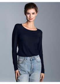 Longsleeve TRIGEMA "TRIGEMA Shirt aus Viskose Langarm", Damen, Gr. XL, blau (navy), Single Jersey, 94% Viskose, 6% Elastan, Basic, lang, Rundhals, Shirts Longsleeve