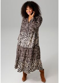 sheego Gro&szlig;e Gr&ouml;&szlig;en Midikleid, beige-braun-schwarz, Gr&ouml;&szlig;e 48 - Damen