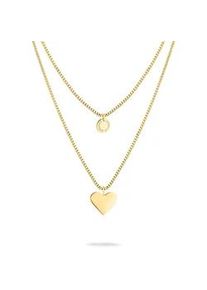 Kette mit Anh&auml;nger Liebeskind Berlin "Schmuck Edelstahl Layered Love Herz", gold (gelbgoldfarben), Halsketten, Damen, Edelstahl, L: 45 B: 1mm, B:1mm