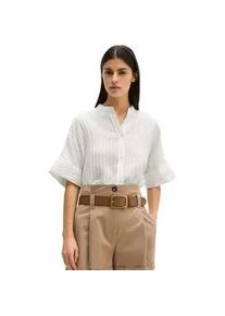 Marc O'Polo Kurzarmbluse MARC O'POLO "aus TENCELTM Modal", Damen, Gr. 46, grau wei&szlig;, Obermaterial: 82% Modal, 18% Polyamid, unifarben, regular fit normal, Umschlagbund, Blusen