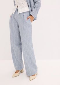 bonprix Bundfaltenhose mit Leinenanteil, blau, Gr.48, eleganter Bundfaltenhose mit Leinenanteil, aus Leinen