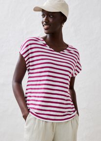 bonprix Shirt aus reinem Leinen mit Fledermaus&auml;rmeln, lila, Gr.44/46 (L), Gestreiftes Leinen-Shirt mit V-Ausschnitt vorne und am R&uuml;cken, aus Leinen