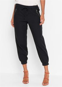 bonprix 7/8-Hose aus luftigem Leinen-Mix, schwarz, Gr.46, Locker geschnittene 7/8 Leinenhose mit elastischen B&uuml;ndchen am Bein., aus Leinen