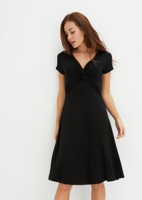 bonprix Jerseykleid aus Viskose-Mix, schwarz, Gr.48/50 (XL), Shirtkleid mit dekorativem Knoten aus softem Viskose-Mix, aus Viskose