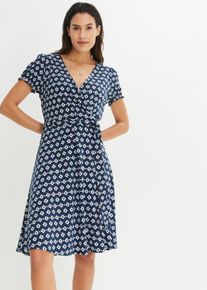 bonprix Jerseykleid aus Viskose-Mix, blau, Gr.48/50 (XL), Figurumspielendes Kleid mit Allover-Print und Bindeg&uuml;rtel, aus Viskose