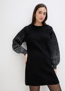 bonprix Strickkleid mit Glitzer-Effekt, schwarz, Gr.32/34 (XS), Mit langen &Auml;rmeln und rundem Halsausschnitt
