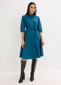 bonprix Hemdblusenkleid mit Spitze und Bindeband, petrol, Gr.46, Charismatisches Hemdblusenkleid mit Eingriffstaschen und Taillenband zum Binden, 72% Baumwolle