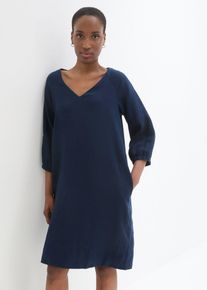 bonprix Kleid aus reinem Leinen 3/4 Arm, blau, Gr.38, Kurzes Leinenkleid mit lockerer Passform und Raglan&auml;rmeln, aus Leinen