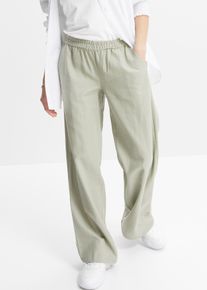 bonprix Palazzo-Hose aus Leinen, gr&uuml;n, Gr.36, Weite Leinenhose mit Smock-Bund und Eingrifftaschen, aus Leinen,Viskose