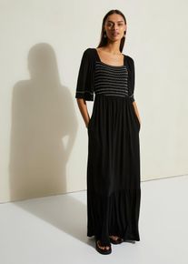 bonprix Maxikleid aus flie&szlig;endem Viskose-Mix, schwarz, Gr.48/50 (XL), Jerseykleid mit gesmokten Zier-Steppungen am Oberteil