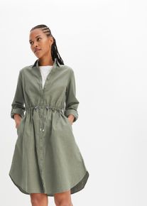 bonprix Hemdblusenkleid aus Leinen-Baumwoll-Mix, gr&uuml;n, Gr.52, Modisches Kleid mit Taschen und Gummizug in der Taille, knieumspielend, aus Leinen