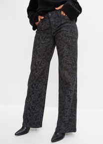 bonprix Wide-Leg-Jeans Mid Waist mit Glanzmuster, schwarz, Gr.40, Attraktive Marlene-Jeans mit Glanzmuster, 98% Baumwolle (organic)
