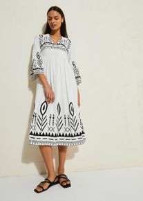 bonprix Midikleid aus flie&szlig;ender Viskose, wei&szlig;, Gr.52, Weit schwingendes Kleid mit kontrastreichen Ikat-Druck, aus Viskose