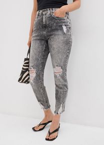 bonprix Mom-Jeans High Waist mit Destroy-Effekten, grau, Gr.38, Modische Mom-Jeans mit ausgefranstem Saum, 82% Baumwolle