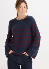 bonprix Pullover mit kontrastfarbigen Streifen, blau, Gr.40/42 (M), Modern und bequem, 50% Baumwolle