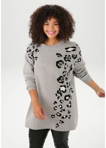 sheego Gro&szlig;e Gr&ouml;&szlig;en Strickpullover, grau-schwarz-wei&szlig;-melange, Gr&ouml;&szlig;e 52 - Damen