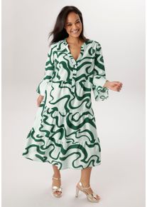 sheego Gro&szlig;e Gr&ouml;&szlig;en Midikleid, gr&uuml;n-wei&szlig;, Gr&ouml;&szlig;e 44 - Damen