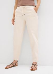 bonprix Barrel-Jeans Mid Waist Bequembund, beige, Gr.48, Trendy Jeans in Barrel-Form mit Gummibund, 97% Baumwolle