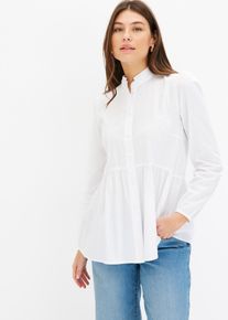 bonprix Longbluse aus Baumwoll-Mix, wei&szlig;, Gr.36, Modische Bluse mit Knopfleiste, 72% Baumwolle