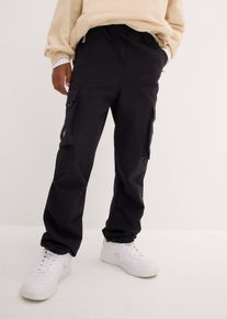 bonprix Stretch-Softshell-Cargohose mit Weitenverstellung wasserabweisend, schwarz, Gr.128/134, Praktische Jungen Softshell-Hose mit Cargotaschen und reflektierende Details, aus Softshell