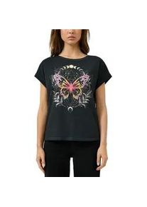 Rundhalsshirt QS, Damen, Gr. S (36), schwarz, Jersey, Obermaterial: 100% Baumwolle, bedruckt, normal h&uuml;ftbedeckend, Rundhals, Shirts Rundhalsshirt, mit gro&szlig;em Print