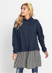 bonprix Sweatkleid in 2-in-1 Optik, blau, Gr.32/34 (XS), L&auml;ssiges Sweatkleid in 2-1 Optik mit Kapuze, 60% Baumwolle