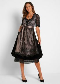 bonprix Dirndl mit Leomuster, schwarz, Gr.38, Dirndl mit Leomuster mit seitliche Eingriffstasche im Rockteil bietet eine tolle M&ouml;glichkeit Kleinigkeiten unterzubringen., aus Samt,Satin