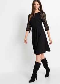 bonprix Jerseykleid, schwarz, Gr.44/46 (L), Modisches Jerseykleid mit Spitzen&auml;rmeln