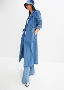 bonprix Denim Trenchcoat, blau, Gr.48, Trendy Denim Trenchcoat mit G&uuml;rtel, aus 100% Baumwolle