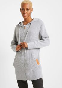 bonprix Strickmantel, grau, Gr.44/46 (L), Oversized Strickmantel mit Kapuze, 65% Baumwolle (recycelt)